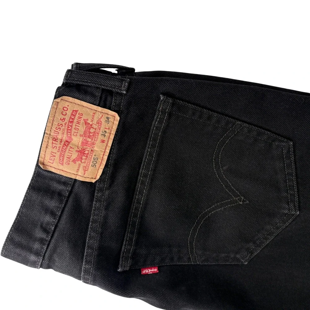 Levis 505 Regular Fit Straight Leg Black Denim Jeans Mens 36x34 (Measures 36x32)